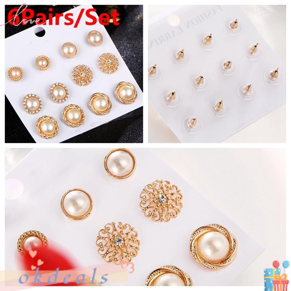 Bộ 6 Đôi Bông Tai Hình Tròn Dành Cho Nữ|Tranh Thêu Hoa Hồng