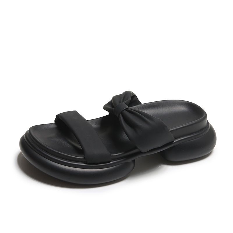 Duoya Tóc Thẳng ~ [Hàng Có Sẵn] Dép Da Mềm Hở Ngón Đế Dày Đính Nơ Màu Hồng Thời Trang Đi Biển Cho Nữ Miễn Phí Vận Chuyển