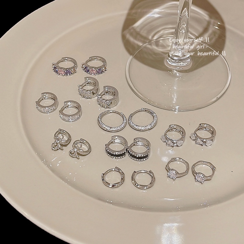 Bộ Khuyên Tai Vòng Đính Đá Zircon Không Gây Dị Ứng Thời Trang Cho Nữ