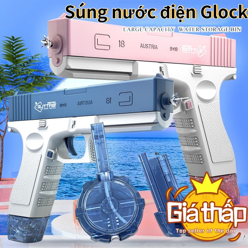 【Glock】Súng nước Glock, đồ chơi trẻ em, súng phun nước tự động, pin sạc, dung tích lớn, công suất cực mạnh, tầm xa 5-10m
