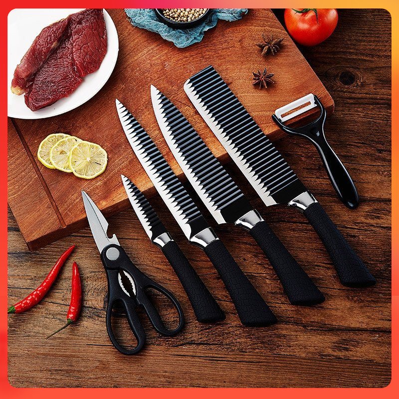 Bộ Dao Nhật 6 Món ASAKH Cao Cấp, Bộ Dao Nhà Bếp Chống Dính, Chống Gỉ Sét Tiện Lợi