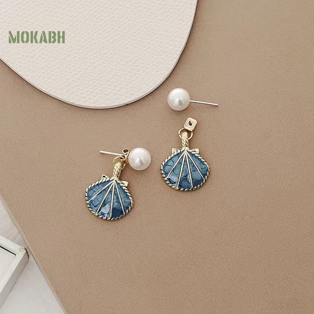 1 Đôi Bông Tai Hình Vỏ Sò Bằng Hợp Kim Đính Ngọc Trai Nhân Tạo Sang Trọng