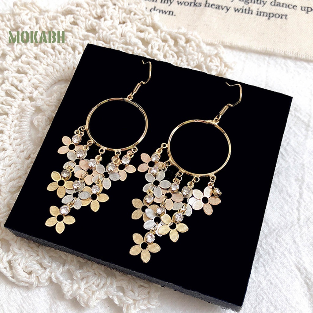 1 Đôi Bông Tai Hình Hoa Đính Đá Zircon Lấp Lánh Phong Cách Bohemian