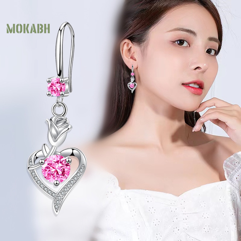 1 Đôi Bông Tai Hình Hoa Hồng Đính Đá Zircon Chất Lượng Cao Không Gây Dị Ứng Thời Trang