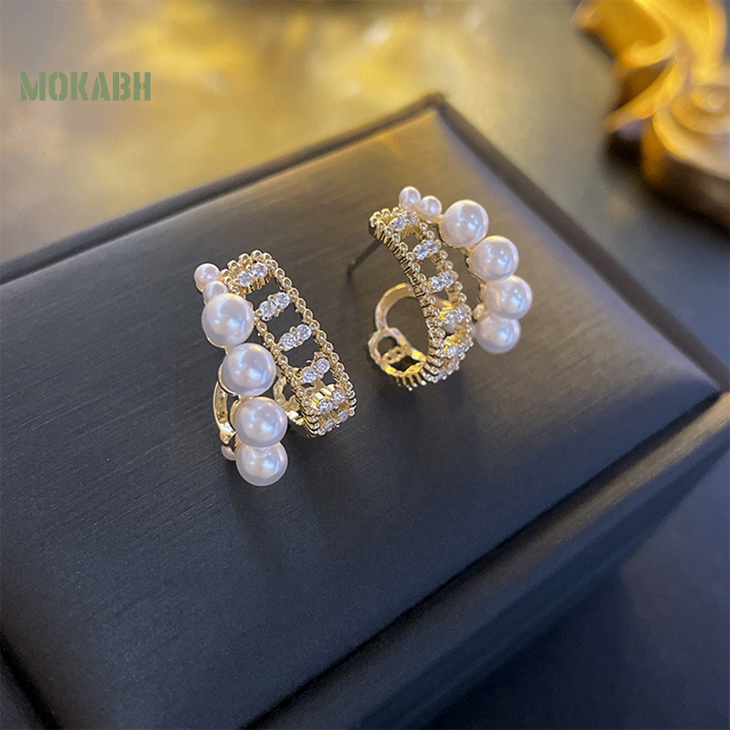 1 Đôi Bông Tai Tròn Đính Ngọc Trai Giả Thời Trang