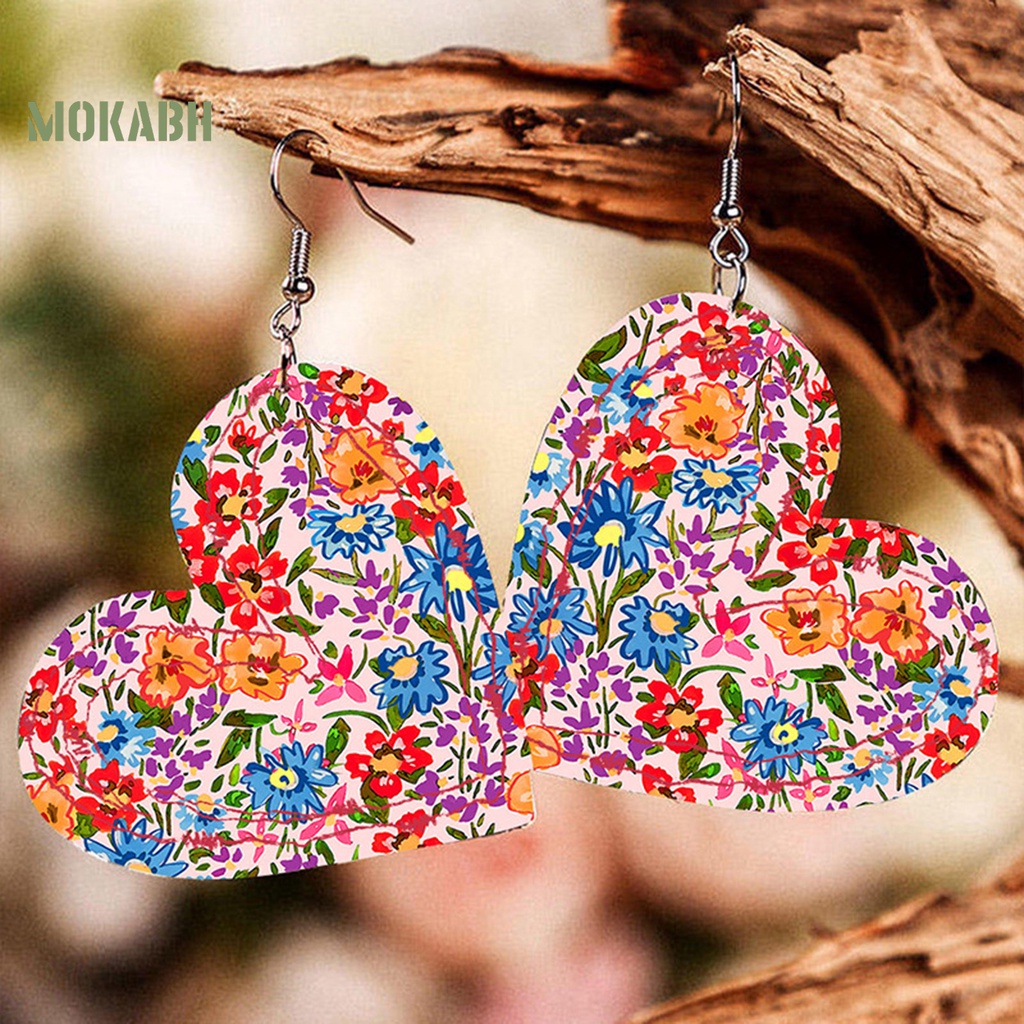 1 Đôi Bông Tai Giả Da Hình Trái Tim Nhiều Màu Phong Cách Retro