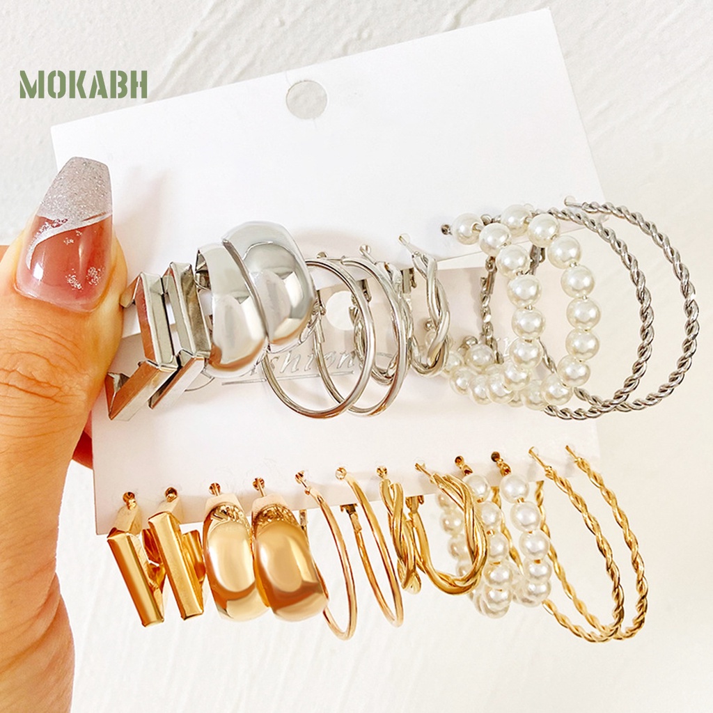 Set 6 Đôi Bông Tai Dạng Vòng Thời Trang Dành Cho Nữ