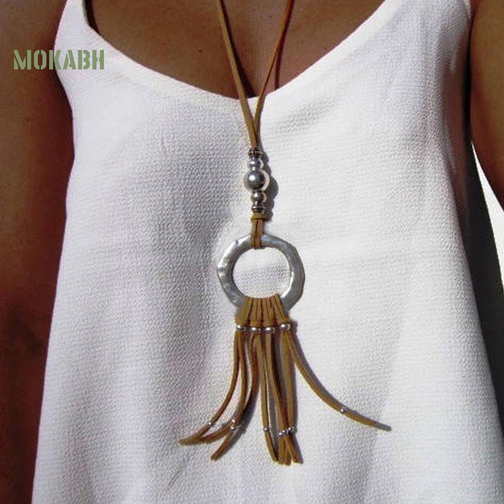 Vòng Cổ Choker Giả Da Tua Rua Dài Phong Cách Bohemian Cho Nữ Mặc Hàng Ngày