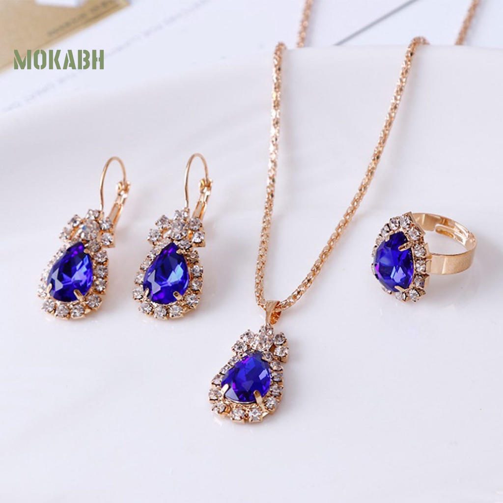Set 3 Vòng cổ / Nhẫn / Bông Tai Hình Giọt Nước Chống Mòn Thời Trang Sang Trọng Cho Nữ
