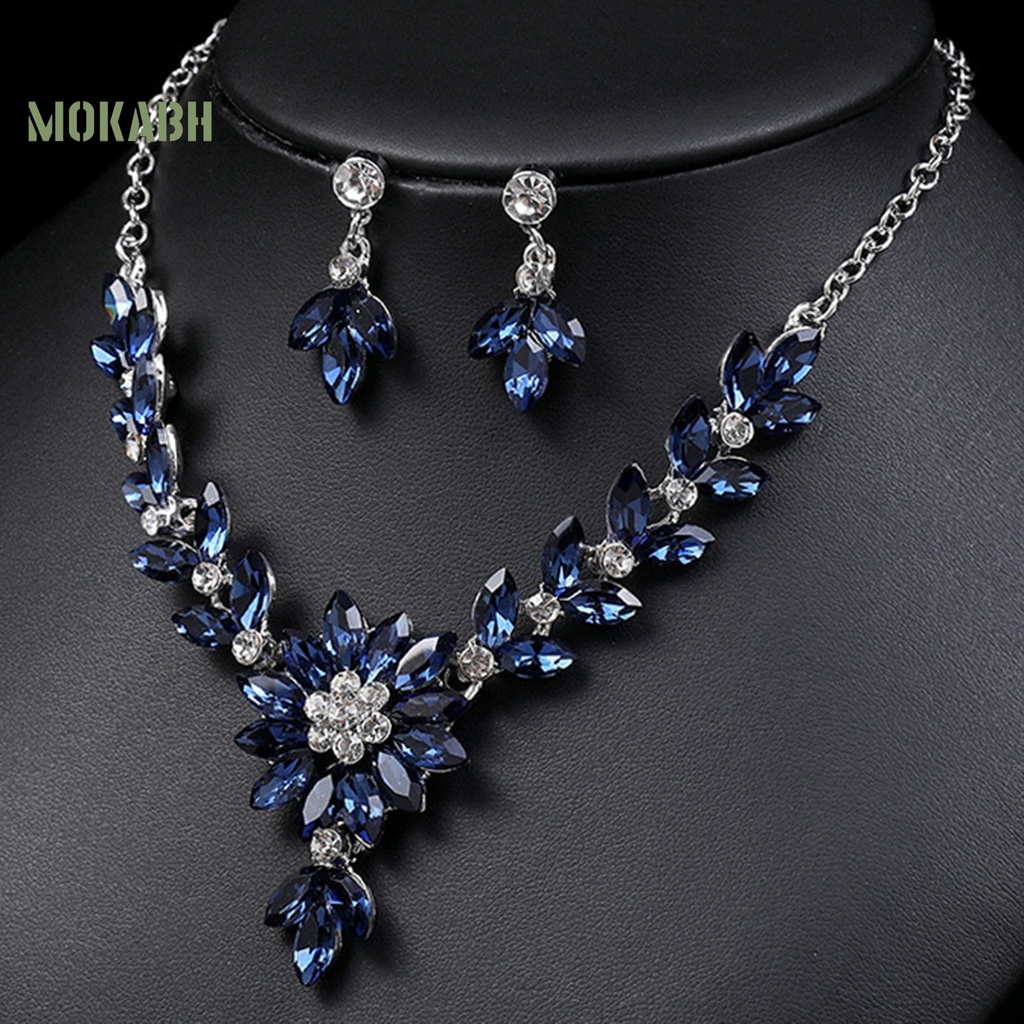 1 Bộ Vòng cổ Và Bông Tai Đính Đá Pha Lê Giả Màu Sắc Tương Phản Phong Cách Vintage Dành Cho Nữ