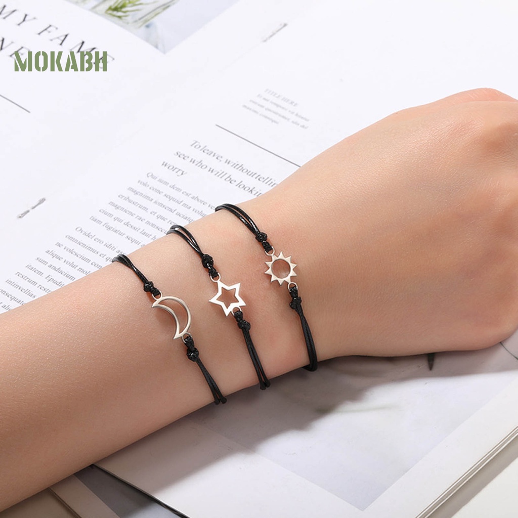 Set 2 / 3 / 4 Vòng Tay Dây Bện Mặt Trái Tim Điều Chỉnh Được