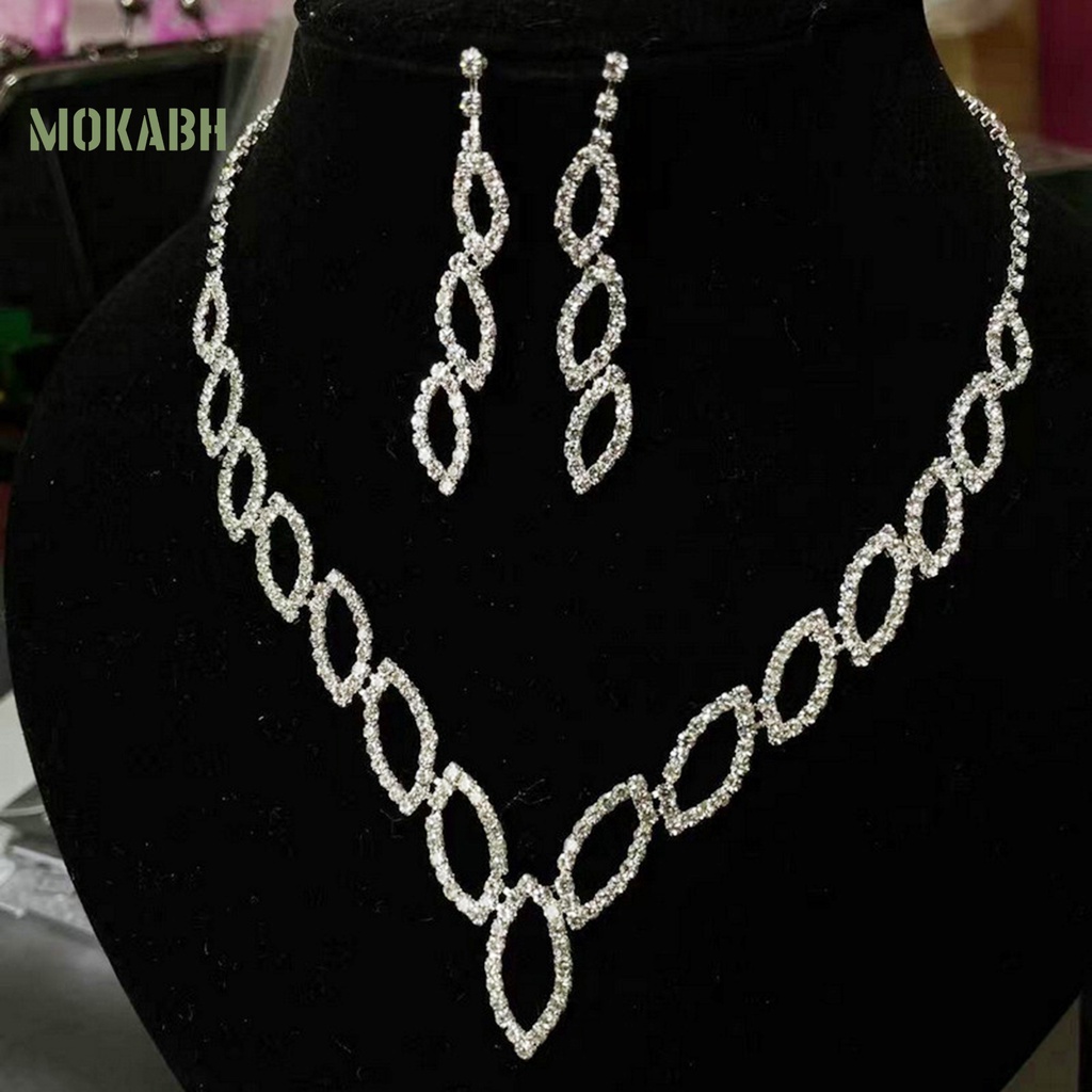 1 Bộ Vòng cổ + Bông Tai Hình Chiếc Lá Đính Đá Lấp Lánh Sang Trọng