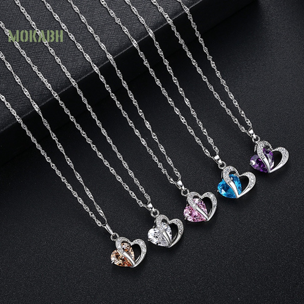 1 Bộ Vòng cổ + Bông Tai Đính Đá Zircon Hình Trái Tim Lấp Lánh