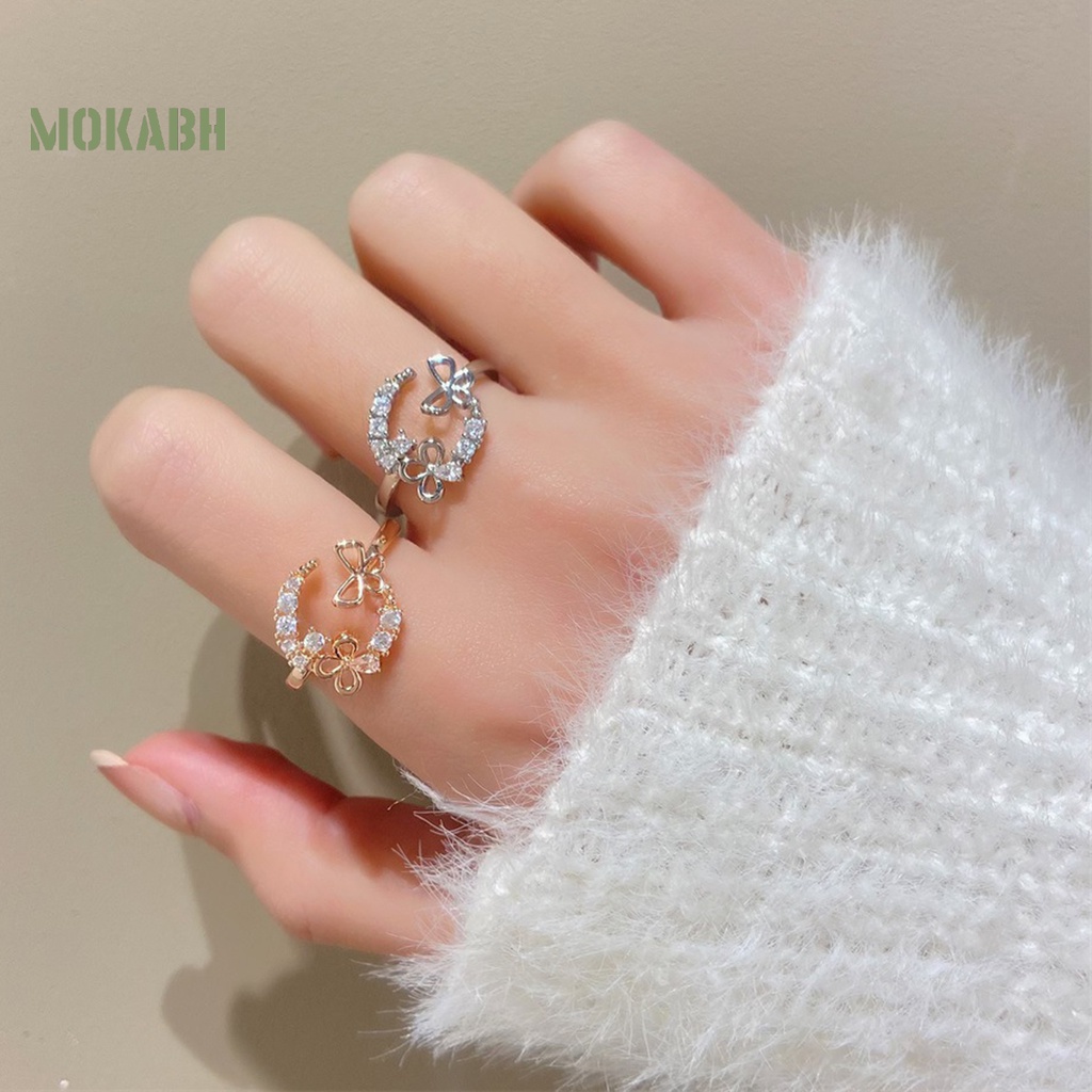 [Mới] Nhẫn Hở Mạ Điện Đính Đá Zircon Hình Học Bướm Sang Trọng Cá Tính Không Gây Dị Ứng Trang Sức