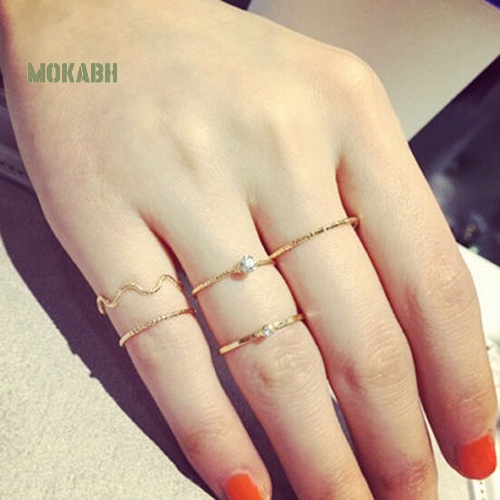 Set 5 Nhẫn Đeo Đốt Ngón Tay Gợn Sóng Thời Trang Cho Nữ