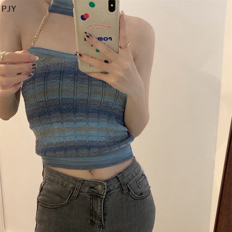 Áo Dệt Kim Không Tay Dáng Ôm Màu Gradient Gợi Cảm Cho Nữ PJ