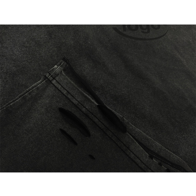 Áo Thun Ngắn Tay Dáng Rộng Phối Rách Thời Trang Chất Lượng Cao