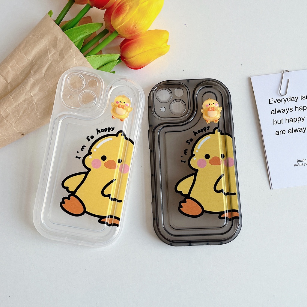 Ốp Điện Thoại TPU Dẻo Trong Suốt Họa Tiết Hoạt Hình Chú Vịt Vàng Dễ Thương Cho iPhone 14 Plus 13 12 11 Pro Max