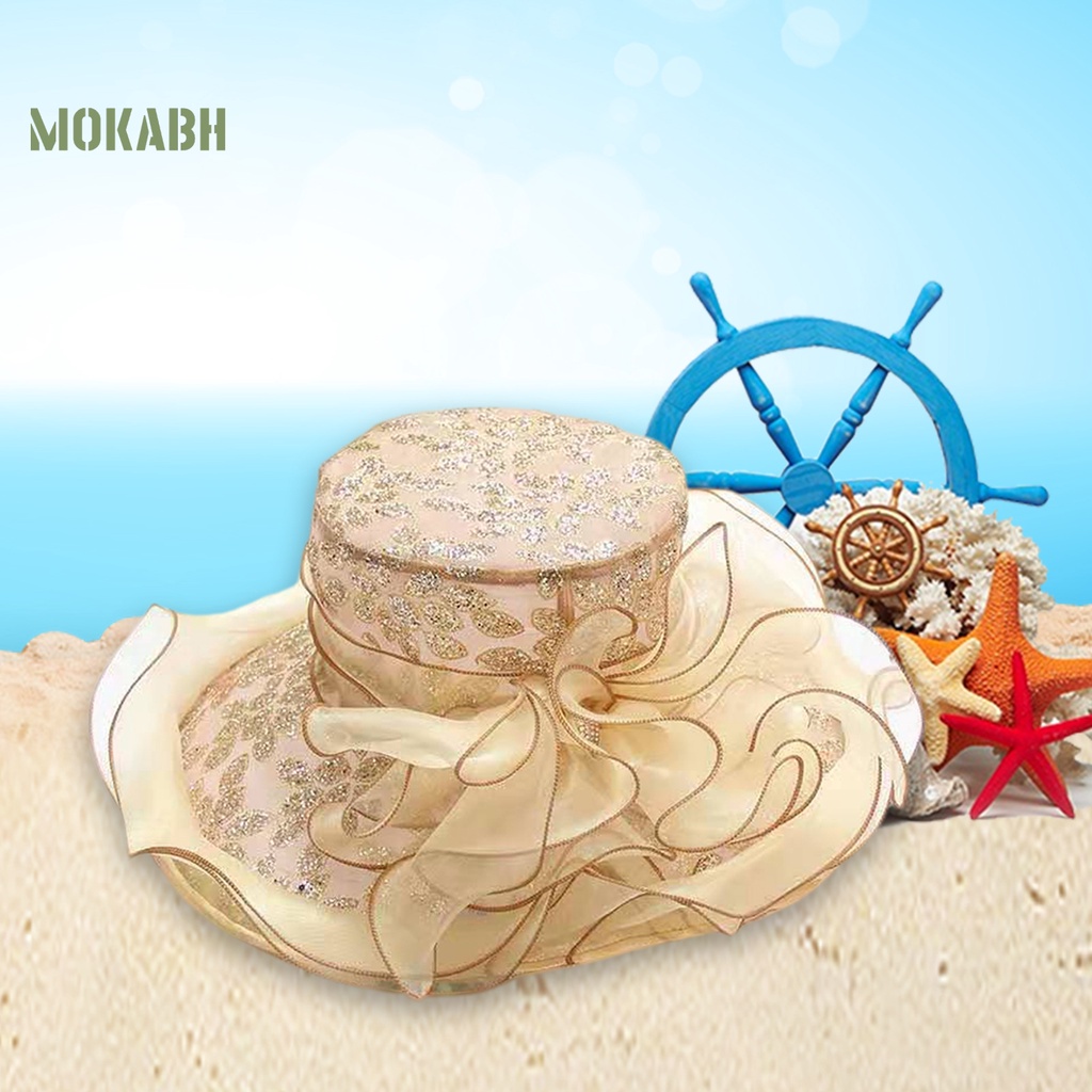 [Mok Abh] Mũ Vải Rộng Vành Đính Hoa Có Thể Gập Lại Được Dùng Cho Tiệc Cưới