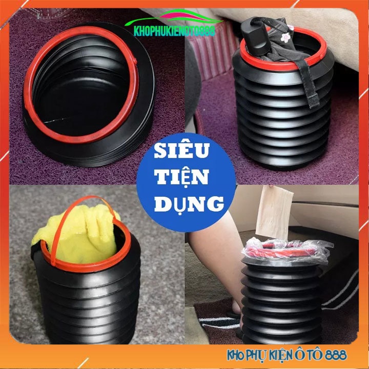 Thùng đựng đồ chứa rác đa năng co dãn gấp gọn chuyên dùng trên xe hơi ô tô 4l bằng nhựa