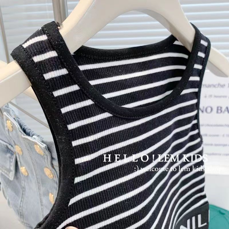 Áo Thun Không Tay In Chữ Phong Cách Hàn Quốc Thời Trang Mùa Hè 2023 Dành Cho Bé Gái