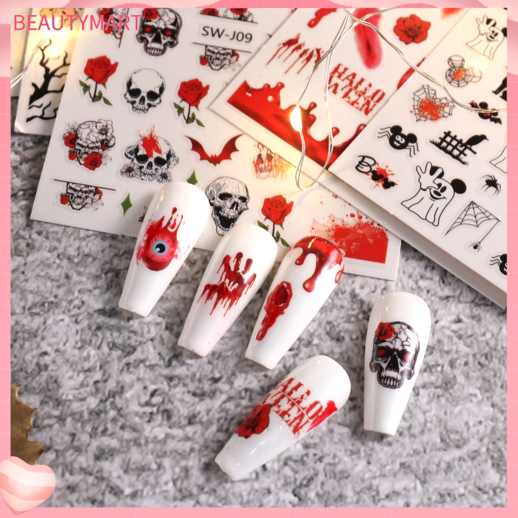 [beautymart] Đề Can Dán Móng Tay Tự Dính Chống Thấm Nước Siêu Mỏng Dễ Sử Dụng Phong Cách Halloween Thú Cưng