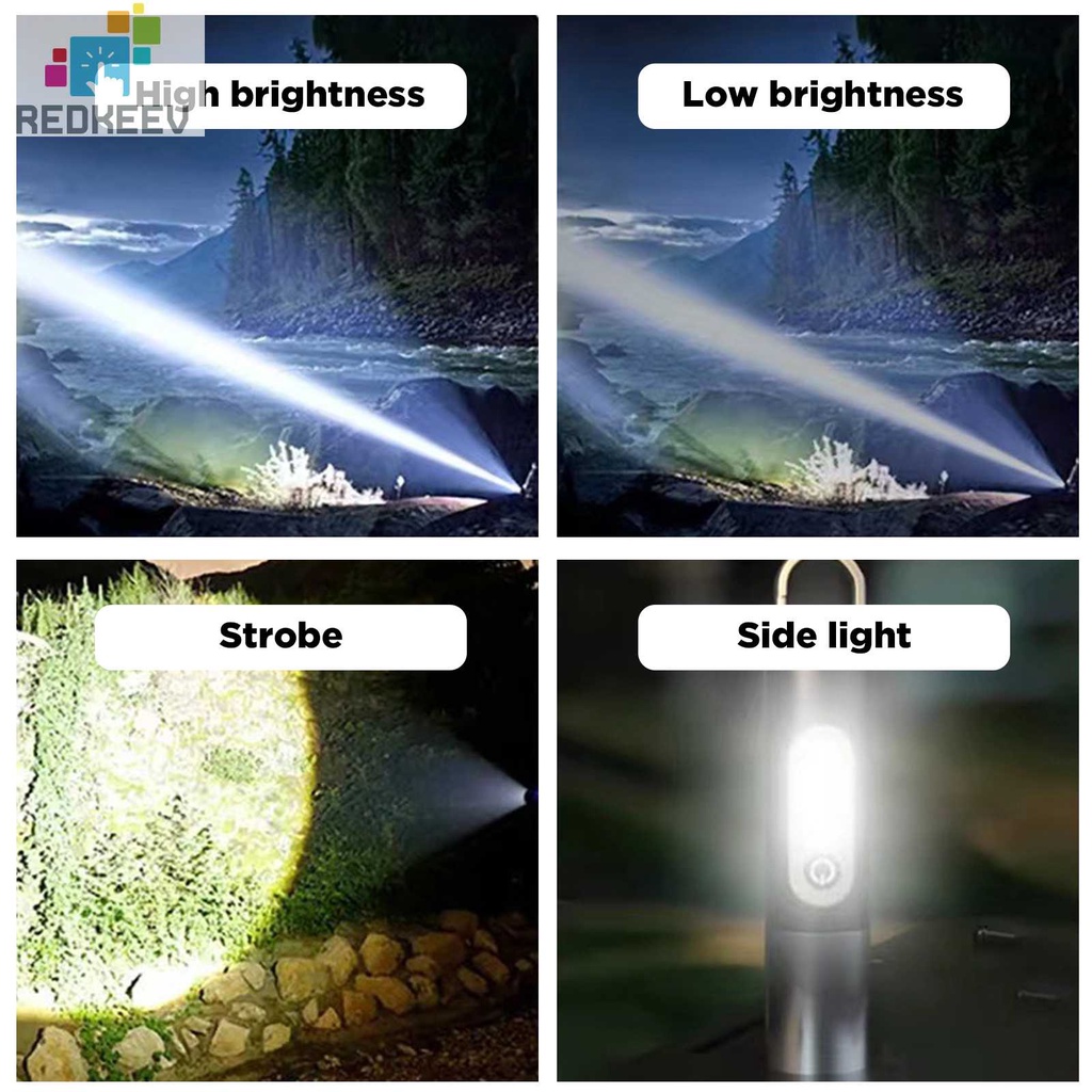 Móc Khóa Đèn Pin Mini 4 Chế Độ 1200mAh Chống Nước Kèm Chụp Đèn