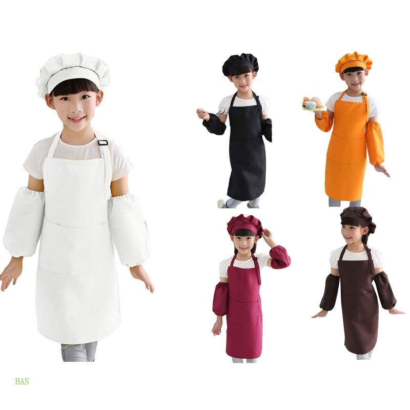 Set 3 Tạp Dề Nấu Ăn Có Tay Áo Và Nón Cho Bé Trai Bé Gái