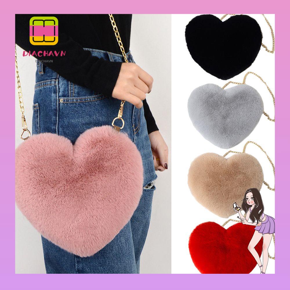 Túi Xách Đeo Chéo Giả Lông Mềm Phối Dây Xích Thời Trang