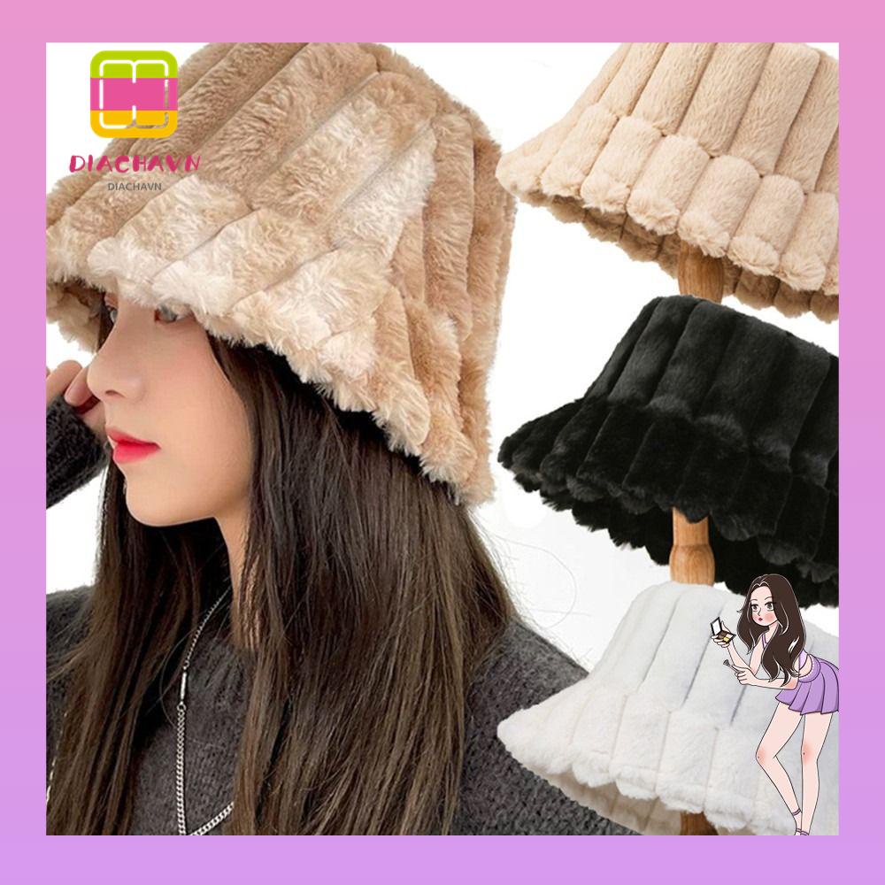 Mũ Bucket Chất Liệu Lông Giả Mềm Mại Ấm Áp Thời Trang Cho Nữ