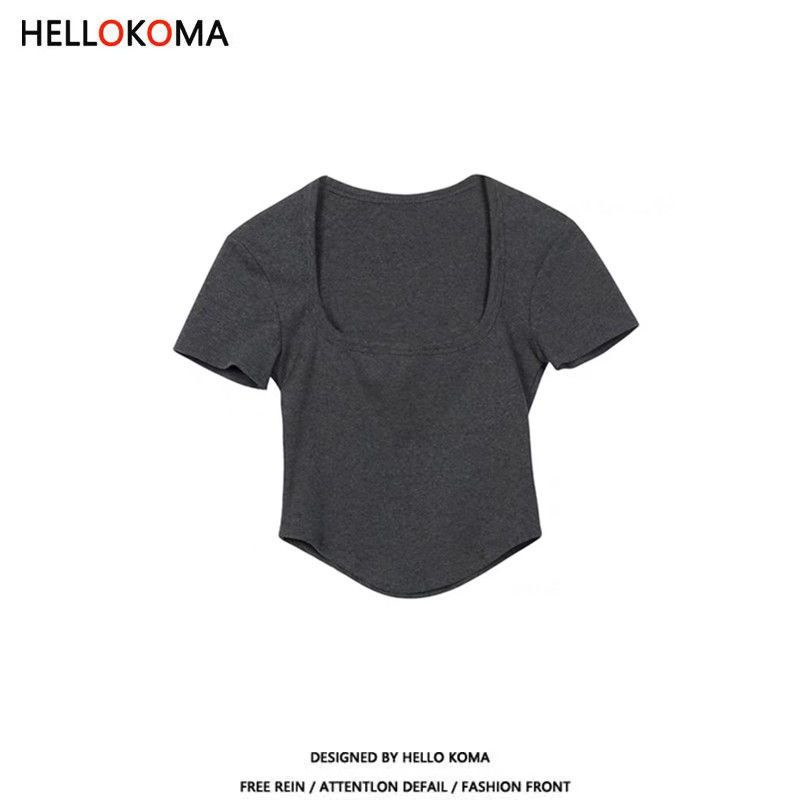 COZOK Áo Thun Tay Ngắn Cổ Chữ U Màu Trơn Dễ Phối Đồ Hợp Thời Trang