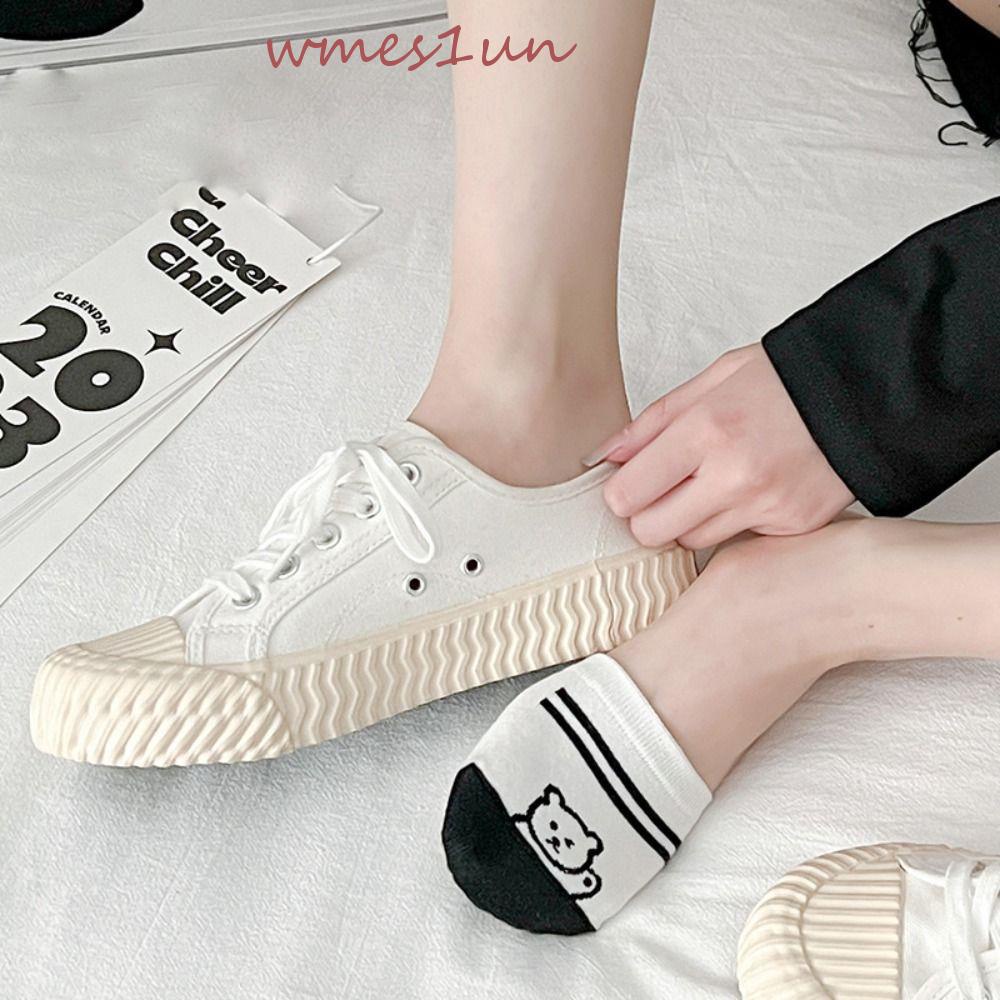 Vớ Cotton Cổ Thấp Co Giãn In Họa Tiết Hoạt Hình Chú Gấu Dễ Thương Thời Trang Mùa Hè Cho Nữ WMES15H