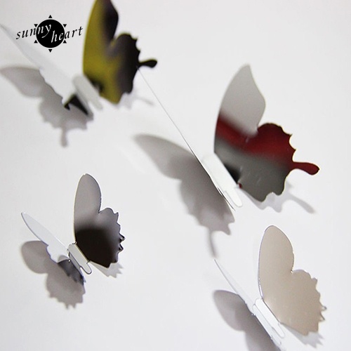 Set 12 Sticker Dán Tường Hình Bướm 3D Tráng Gương Dùng Để Trang Trí Nhà