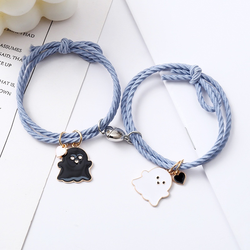 Set 2 Vòng Tay Dây Bện Mặt Hình Ma Dễ Thương Có Nam Châm Thời Trang Cho Cặp Đôi / Tình Bạn