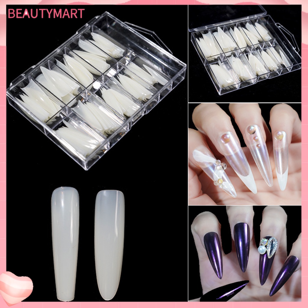 Set 100 Móng Tay Giả Đầu Nhọn Gọn Nhẹ Chống Gãy Có Thể Tái Sử Dụng