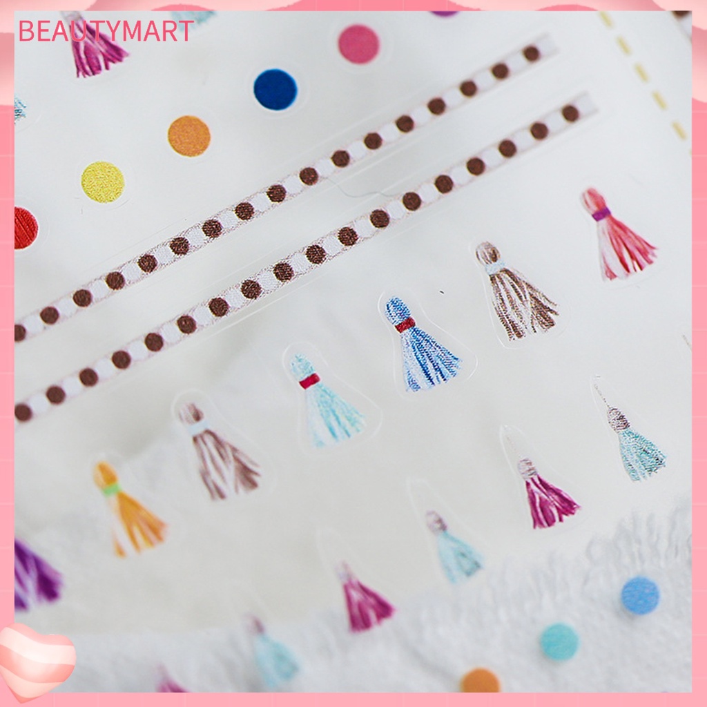 Miếng Dán Trang Trí Móng Tay Tự Dính Họa Tiết Chấm Bi Phối Tua Rua Dễ Thương