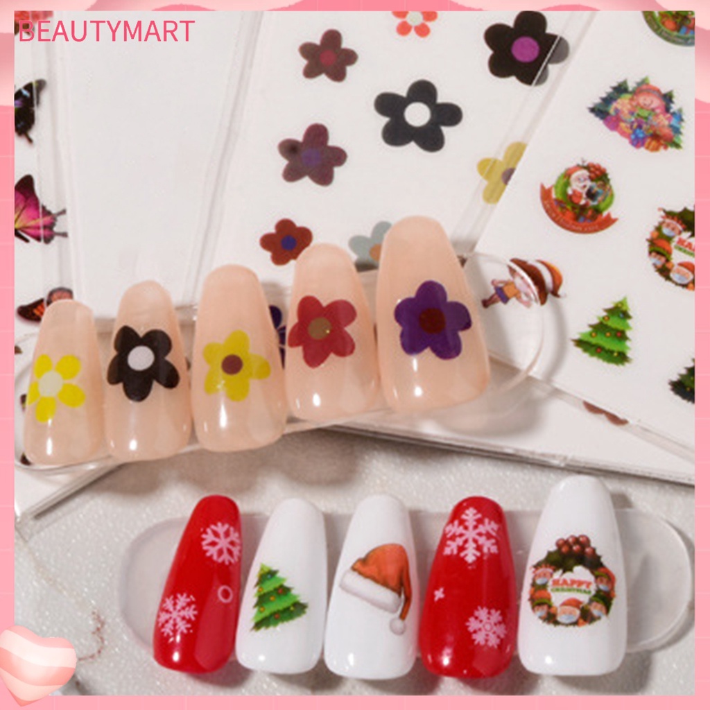 Set 6 Miếng Dán Trang Trí Móng Tay Họa Tiết Hoa Phong Cách Giáng Sinh Dành Cho Người Mới Bắt Đầu