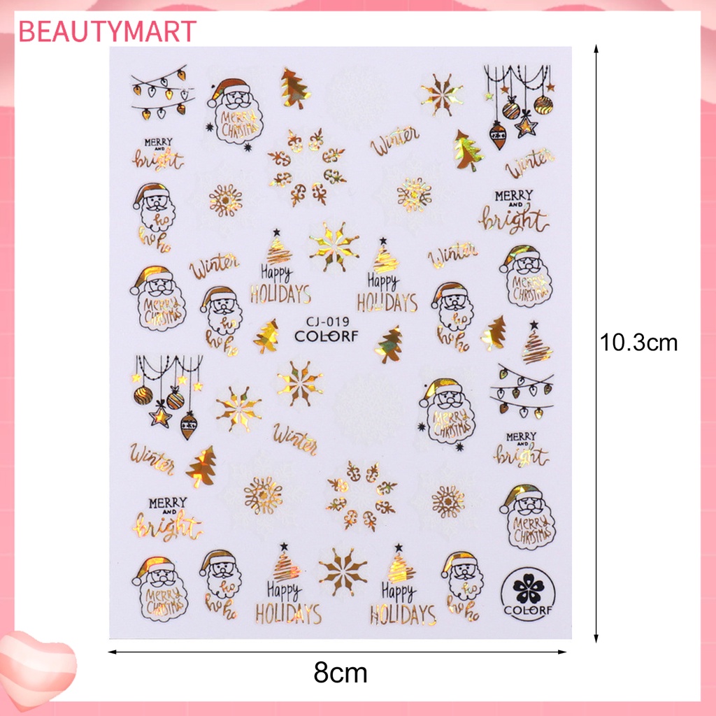 Bộ 3 Miếng Dán Móng Tay Hiệu Ứng 3D Họa Tiết Giáng Sinh Nhiều Màu Sắc