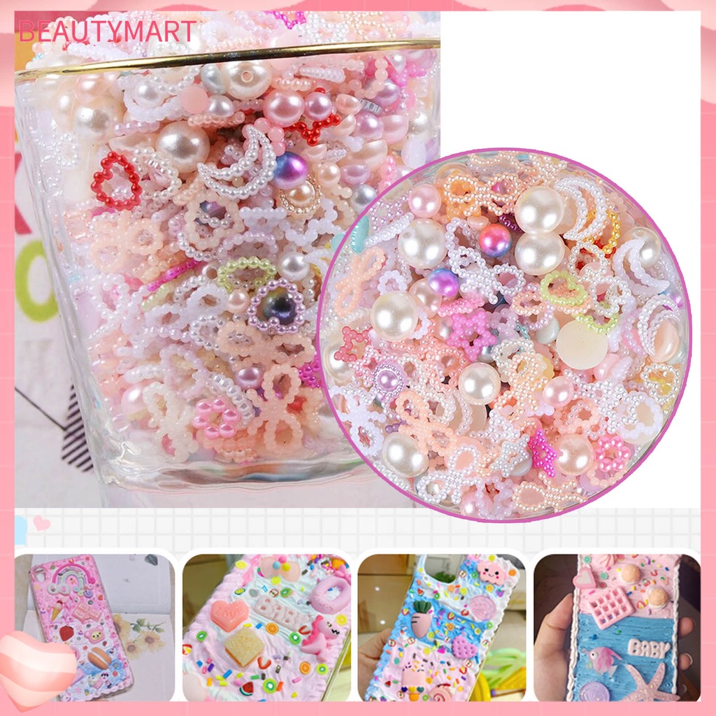 [beautymart] Hạt Ngọc Trai 50g Hình Nơ / Trái Tim / Ngôi Sao / Ngôi Sao Đính Trang Trí Ốp Điện Thoại / Móng Tay