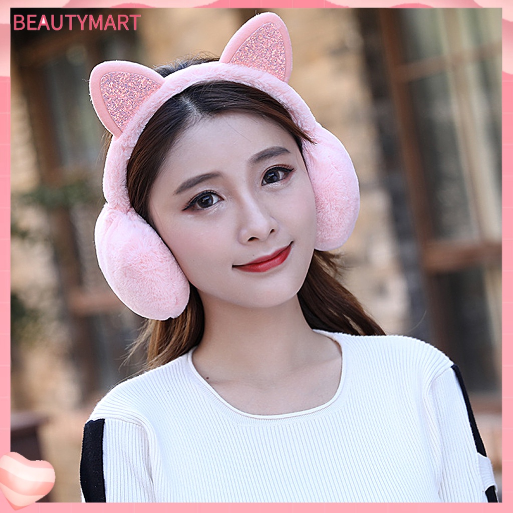 Chụp Tai Giữ Ấm Mùa Đông Hình Tai Mèo Đính Kim Tuyến Lấp Lánh
