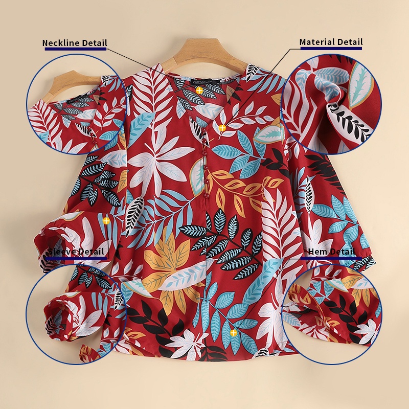 ZANZEA Áo Nữ Tay Lửng Cổ Chữ V In Hoa Thời Trang Hàn Quốc