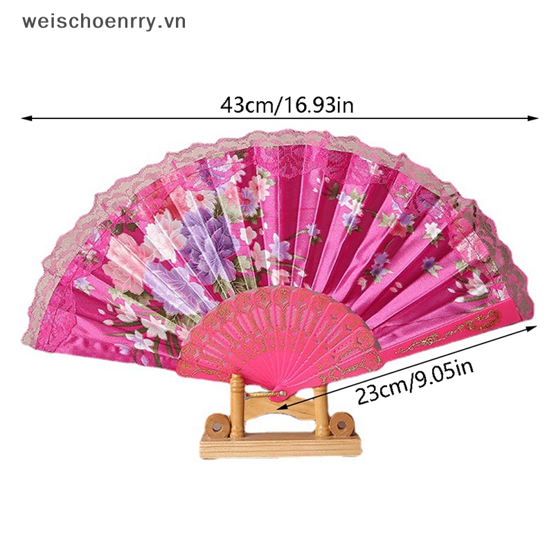 Quạt Xếp Bằng Lụa Phối Ren Họa Tiết Trung Hoa Cổ Điển