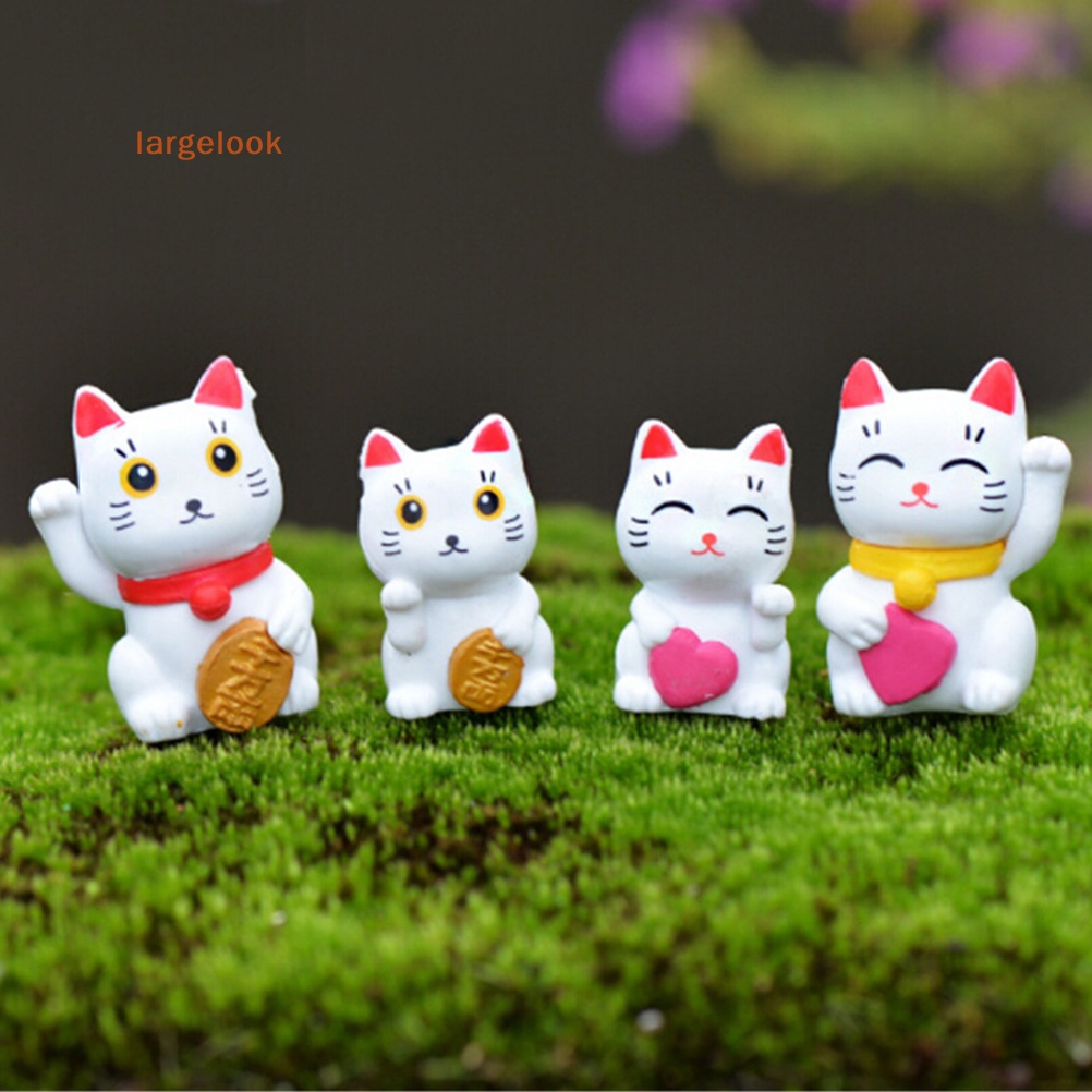Set 4 Tượng Mèo May Mắn Hoạt Hình Trang Trí Tiểu Cảnh