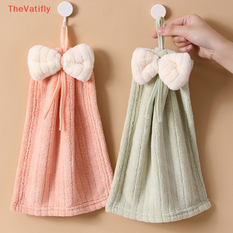[Thevalifly] Khăn Lau Tay Sợi Nhỏ Siêu Thấm Hút Cao Hiệu Quả Cao Thắt Nơ Hoạt Hình Dễ Thương Cho Nhà Bếp Phòng Tắm