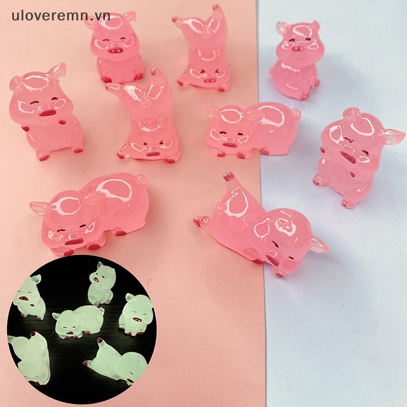 Đồ Chơi Hình Chú Heo Bằng Nhựa Resin Màu Dạ Quang Dễ Thương Dùng Trang Trí DIY