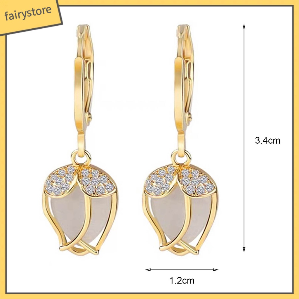 1 Đôi Bông Tai Hình Học Đính Đá Opal Cao Cấp Sang Trọng