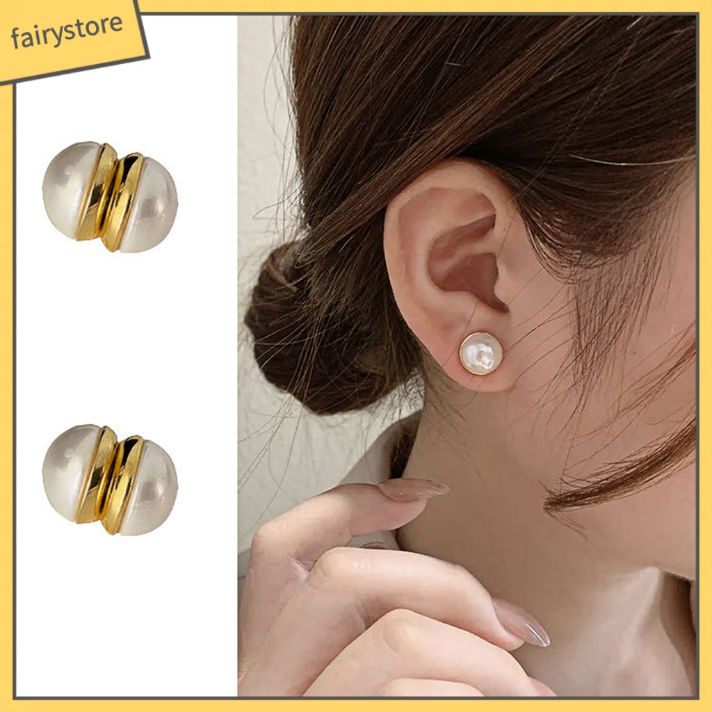 [FRO] 1 Đôi Bông Tai Dạng Kẹp Đính Ngọc Trai Nhân Tạo Mạ Điện Không Đau Không Phai Màu Trang Trí Khuyên Tai