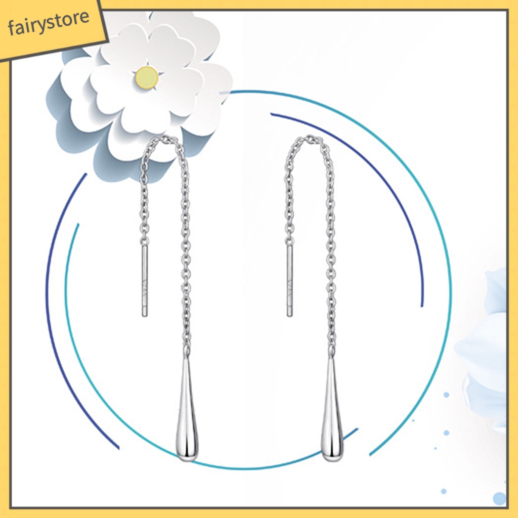 1 Đôi Bông Tai Mạ Bạc 925 Dáng Dài Hình Giọt Nước Đính Đá Thời Trang Dự Tiệc