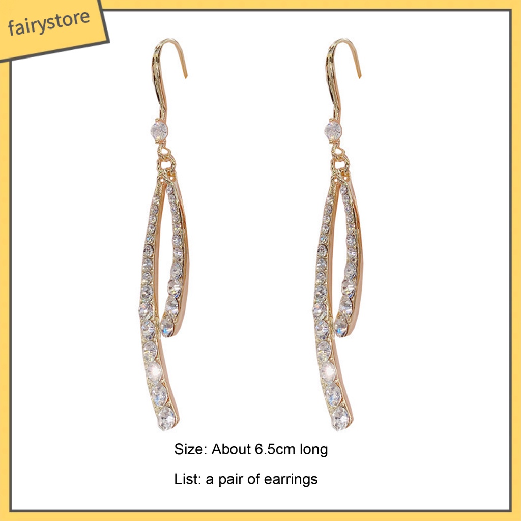 1 Đôi Bông Tai Dáng Dài Đính Đá Thanh Lịch Dành Cho Nữ