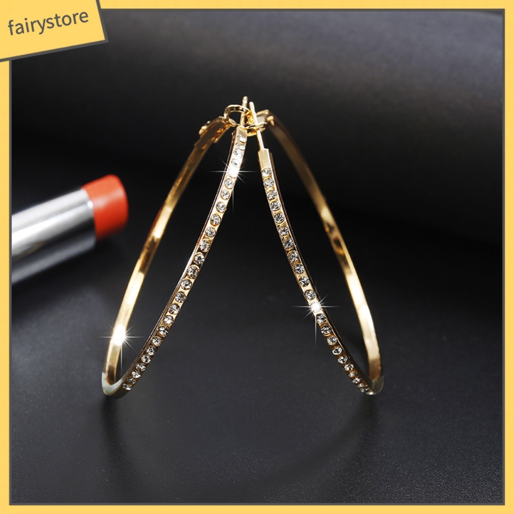 [FRO] Bông Tai Dạng Vòng Tròn Lớn Đính Đá Tinh Xảo Trang Trí Công Sở Tinh Tế Dành Cho Nữ